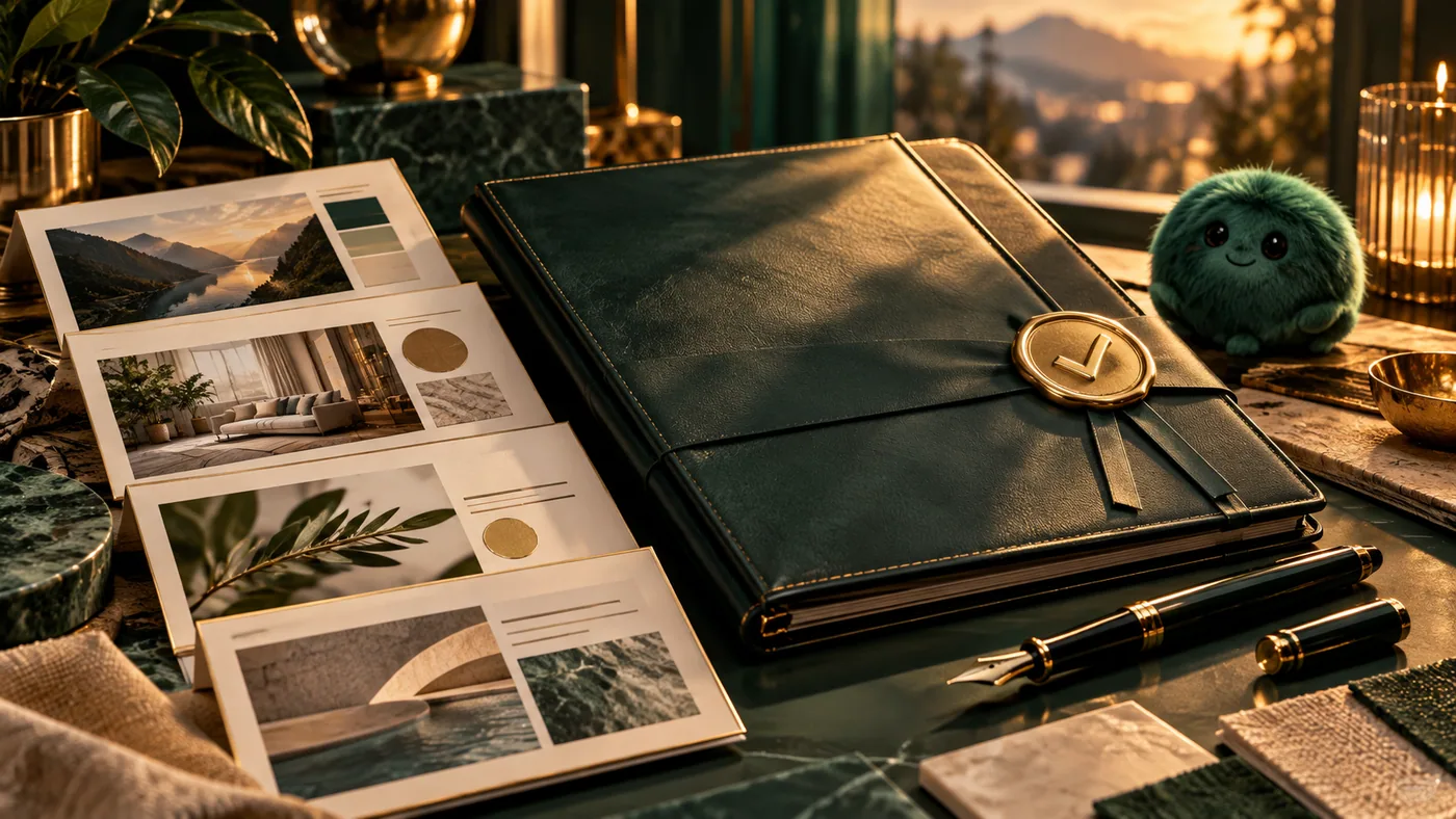 Cinematic emerald and gold 3D illustration for How to Write a Proposal That Wins More Yeses