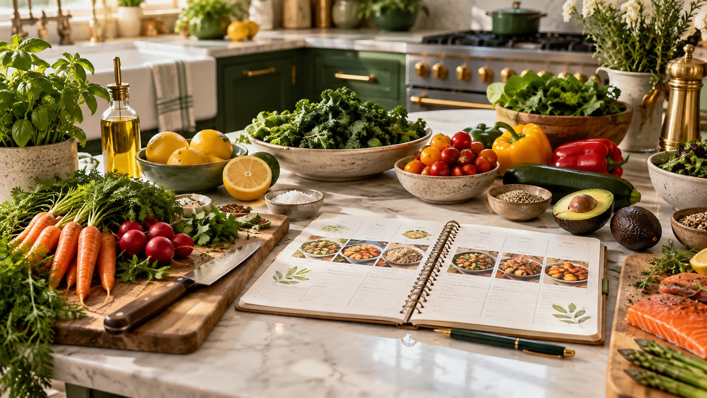 Illustrative editorial cover for Meal Planner Template: Plan a Week of Meals Without the Stress
