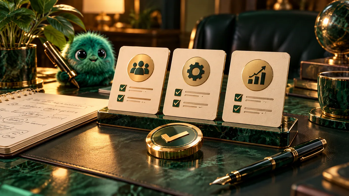 How to Answer Tell Me About Yourself in an Interview illustrated in the CREATEFOR.YOU emerald-and-gold monster style