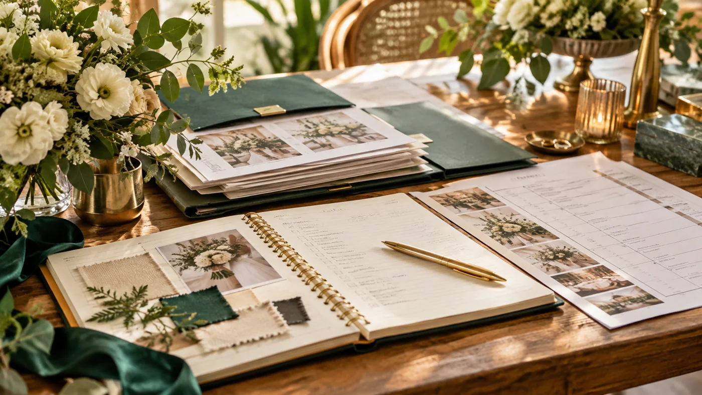 Illustrative editorial cover for Wedding Planning Checklist: Budget, Suppliers and the Run Sheet